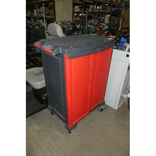 2054 - A Keter red / grey plastic trolley with 2 doors