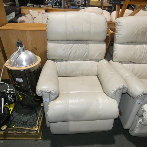 2161 - A cream upholstered manually reclining armchair