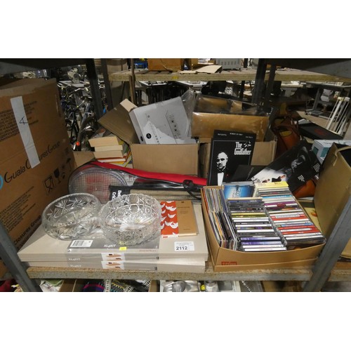 2112 - A quantity of various household items including CDs, books, a Brother AX-430 typewriter 240v etc. Co... 