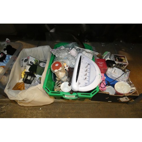 2117 - A quantity of various household and other items including ornaments, a battery charger 240v, money b... 