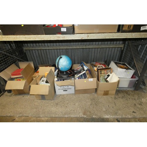 2123 - A quantity of various household items including books, a punch bowl, a light up globe 240v, a pair o... 