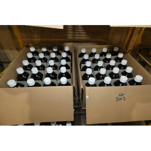 5012 - A quantity of various brown glass bottles with white plastic lids. Contents of 1 bay /3 shelves