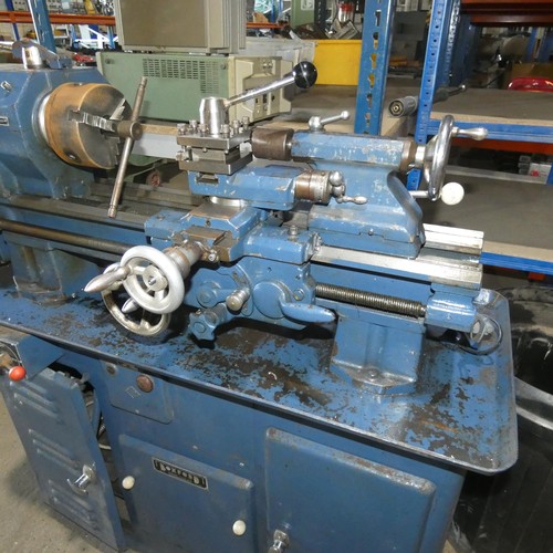 5356 - A Boxford metal turning lathe on cabinet, 3ph, bed length approx 65cm, supplied with a three jaw chu... 