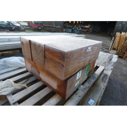 5864 - 1 pallet containing 6 blocks of tropical hardwood measuring approx 20cm x 20cm x 66cm long (top stac... 