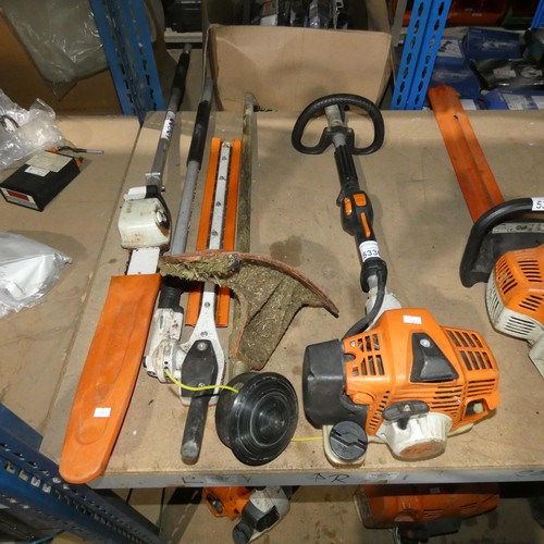 5336 - A Stihl KM94 petrol combi engine supplied with 3 interchangeable tools (strimmer, hedge trimmer and ... 