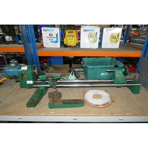 5345 - A Coronet No. 3 bench top wood turning lathe 240v supplied with various accessories