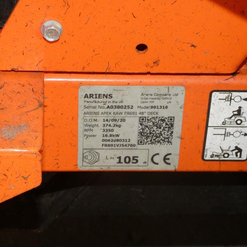 5753 - An Ariens zero turn ride on mower type Apex KAW FR691 48 inch deck model  991316, DOM 14 09 2020, Ka... 