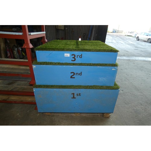 5754 - 3 blue painted winners podiums with artificial grass on top (1st, 2nd and 3rd)