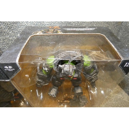 18 - 2 Warhammer 40,000, boxed unused collectible figures, Ork big Mek, retail approx £80, packing damage... 