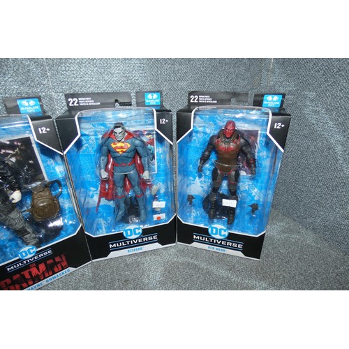 113 - 4 DC Multiverse boxed unused collectible action figures, Red Hood, Bizarro, Aquaman, Bruce Wayne ret... 