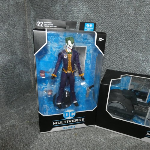 128 - 2 DC Multiverse boxed unused collectible action figures, The Joker, Batman & Batcycle retail approx ... 