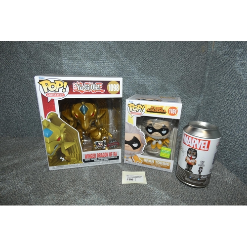 180 - 3 x various Funko Pop collectible figures inc a 25th anniversary special edition Yu-Gi-Oh! Winged Dr... 