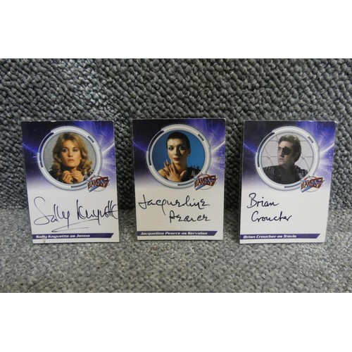 449 - 3 x rare Blakes 7 series 1 Autographed trading cards - Signed by Sally Knyvette/Jenna, Jacqueline Pe... 