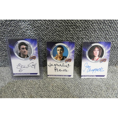 451 - 3 x rare Blakes 7 series 1 autographed trading cards - Signed by Jan Chappell/Cally, Jacqueline Pear... 