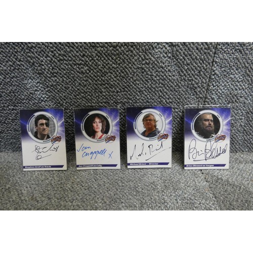 452 - 4 x rare Blakes 7 series 1 autographed trading cards - Signed by Jan Chappell/Cally, Stephen Greif/T... 