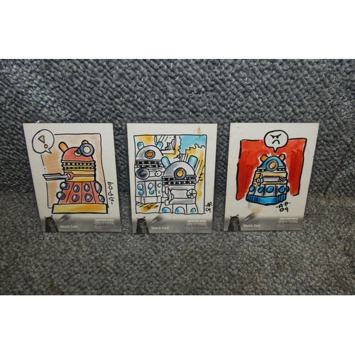 493 - 3 x rare Doctor Who Big Screen Sketch cards by Amy Pronovost featuring Daleks