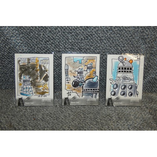 494 - 3 x rare Doctor Who Big Screen Sketch cards by Amy Pronovost featuring Daleks