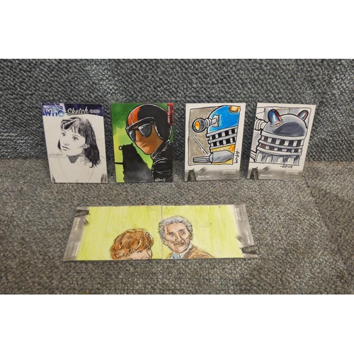 495 - 4 x Various rare Doctor Who sketch cards by Amy Pronovost, Sarah Wilkinson, Danielle Ellison & 2 par... 