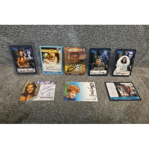 507 - 8 x rare Doctor Who autograph cards signed by Katy Manning, Bonnie Langford, Louise Jameson x 3, Mar... 