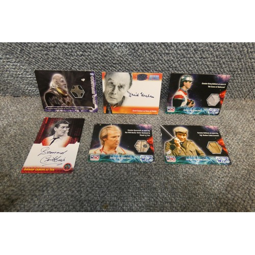 529 - 4 x Rare Doctor Who Costume cards & 2 autograph cards, unknown if redeemed