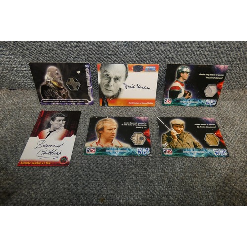 529 - 4 x Rare Doctor Who Costume cards & 2 autograph cards, unknown if redeemed