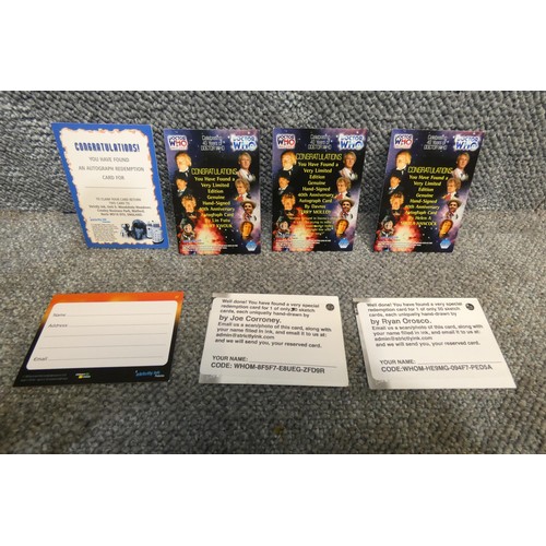 530 - 7 x various Doctor Who promo cards, unsigned. redemption cards have possibly been redeemed?