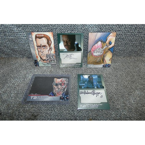 536 - 3 x rare Terminator II one of a kind Sketch cards & 2 autograph cards