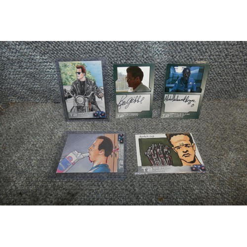 537 - 3 x rare Terminator II one of a kind Sketch cards & 2 autograph cards