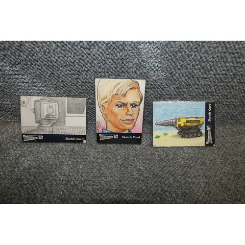 545 - 3 x rare one of a kind Gerry Anderson/Thunderbirds Sketch cards, please see pictures for details