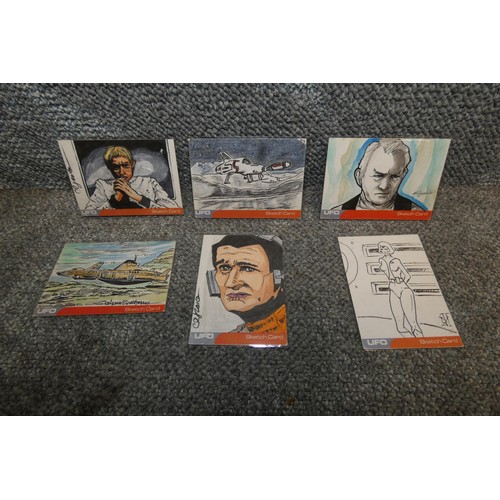 547 - 6 x rare one of a kind Gerry Anderson/UFO Sketch cards, please see pictures for details