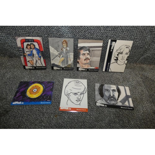 549 - 7 x rare, one of a kind Gerry Anderson/Space 1999 Sketch cards, please see pictures for details