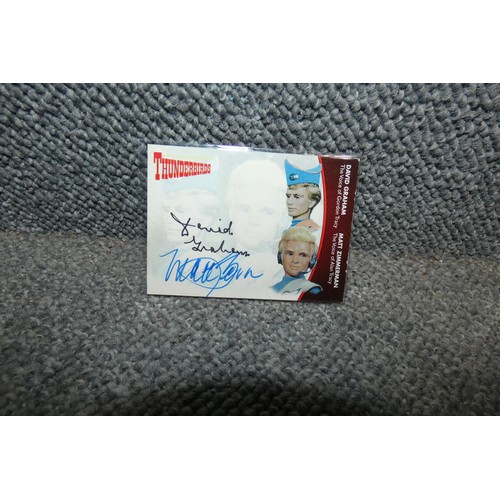 550 - A rare Twin Thunderbirds autograph card signed by David Graham/Gordon Tracy & Matt Zimmerman/Alan Tr... 