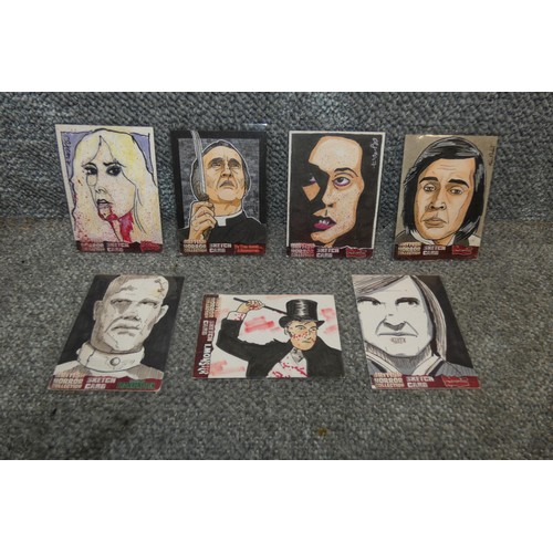 633 - 7 x rare British horror movie trading card Sketch cards, i Monster, Horror of Frankinstein, Dr Jekll... 