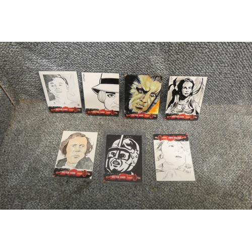 635 - 7 x rare one of a kind Hammer Horror trading card Sketch cards, by Robert Aragon etc, please see pic... 