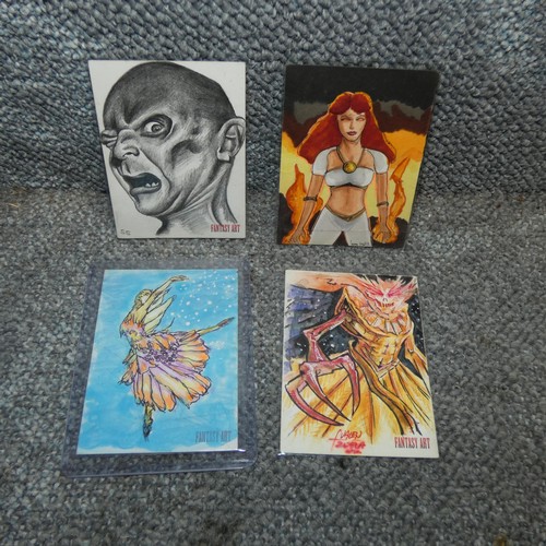 662 - 4 x rare Fantasy art trading Sketch cards, please see pictures for more details