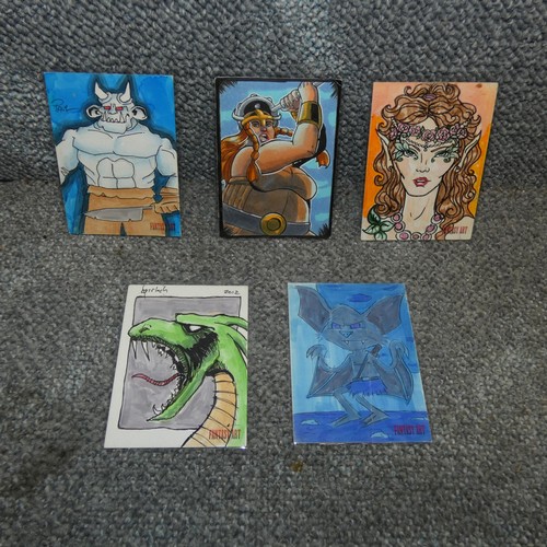 663 - 5 x rare Fantasy art trading Sketch cards, please see pictures for more details