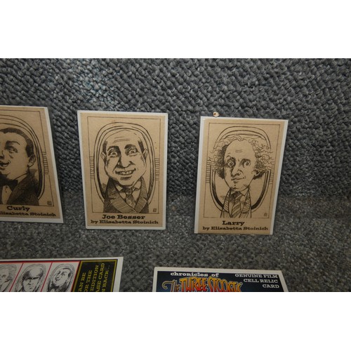 666 - 4 x rare limited edition numbered and signed Three Stooges Etching trading cards, Larry, Curly x 2 &... 