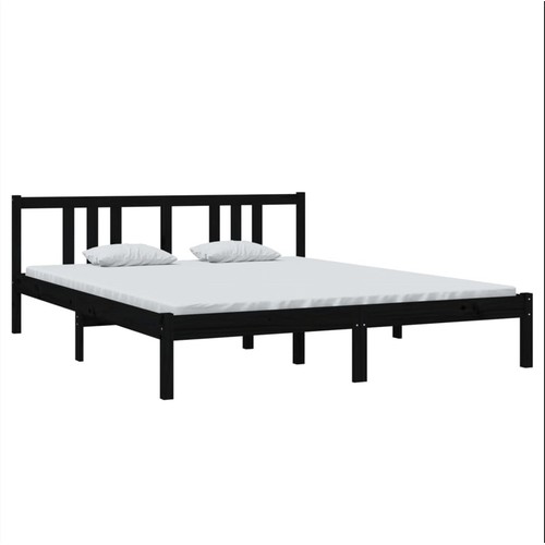 1027 - A Vida XL black solid wood bed frame approx 4ft 6inch wide RRP £126. Boxed, requires assembly and no... 