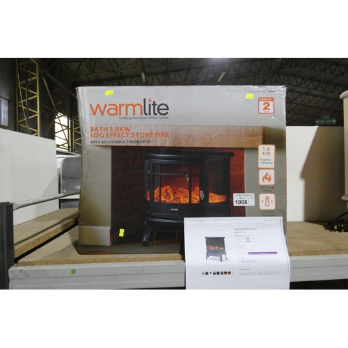 1008 - A Warmlite Bath 55.9cm w / 28 cm d electric heater in the style of a wood burning stove RRP £117.Tes... 