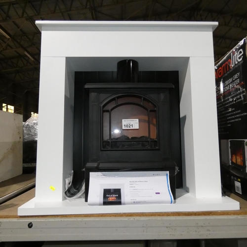 1021 - A Warmlite 78cm w electric heater in the style of a wood burning stove supplied with a white fire su... 