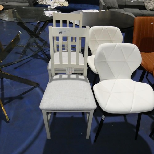 1407 - 2 x white slat back dining chairs