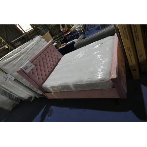 1106 - A King Leiston blush upholstered double bed frame RRP £316 approx 5ft wide supplied with a 5ft memor... 