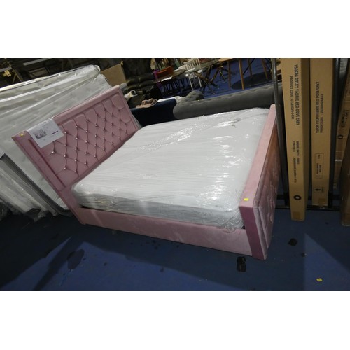 1106 - A King Leiston blush upholstered double bed frame RRP £316 approx 5ft wide supplied with a 5ft memor... 