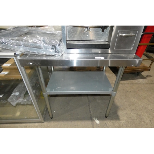 2012 - A stainless steel catering type table with shelf beneath approx 90x60cm