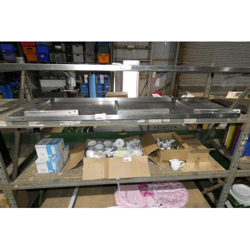 2045 - A commercial stainless steel wall mounted catering shelf approx 150cm