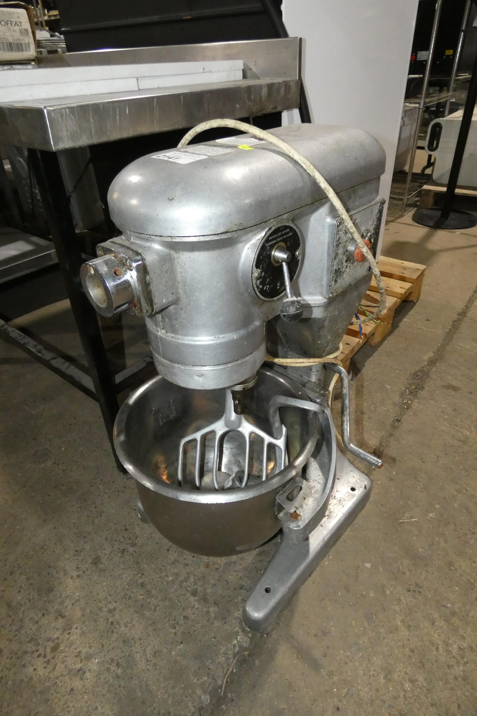 A commercial food mixer by Crypto Peerless model FC20, comes with bowl and  2 mixing attachments, 3ph