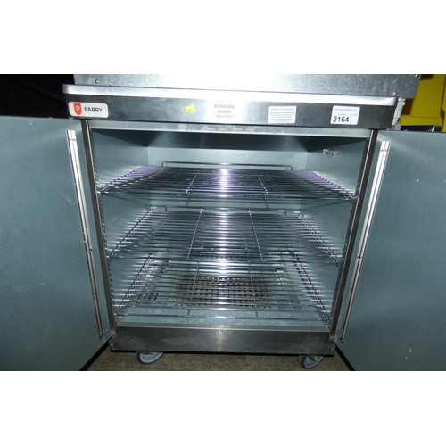 2164 - A commercial stainless steel 2 door heated cabinet /trolley by Parry approx 78x65cm.  Tested Working... 