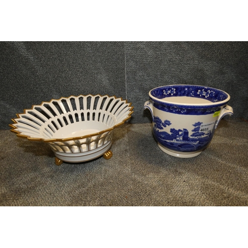 4033 - A white and gilt decorated ceramic fruit basket and a Spode 