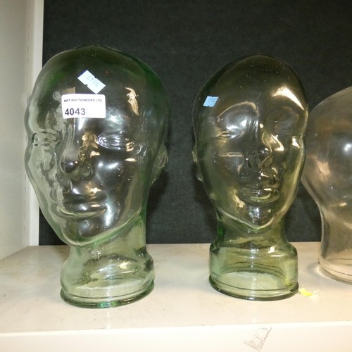 4043 - 4 vintage glass heads (one shelf)