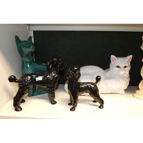 4056 - A quantity of miscellaneous decorative ceramic cat, dog and other animal ornaments (2 shelves)